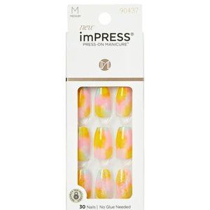 KISS imPRESS Medium Coffin Gel Press-On Nails, Glossy Pink, 30 Pieces